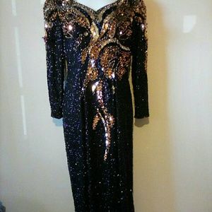 Black Tie Beaded and Sequined Vintage evening Gown